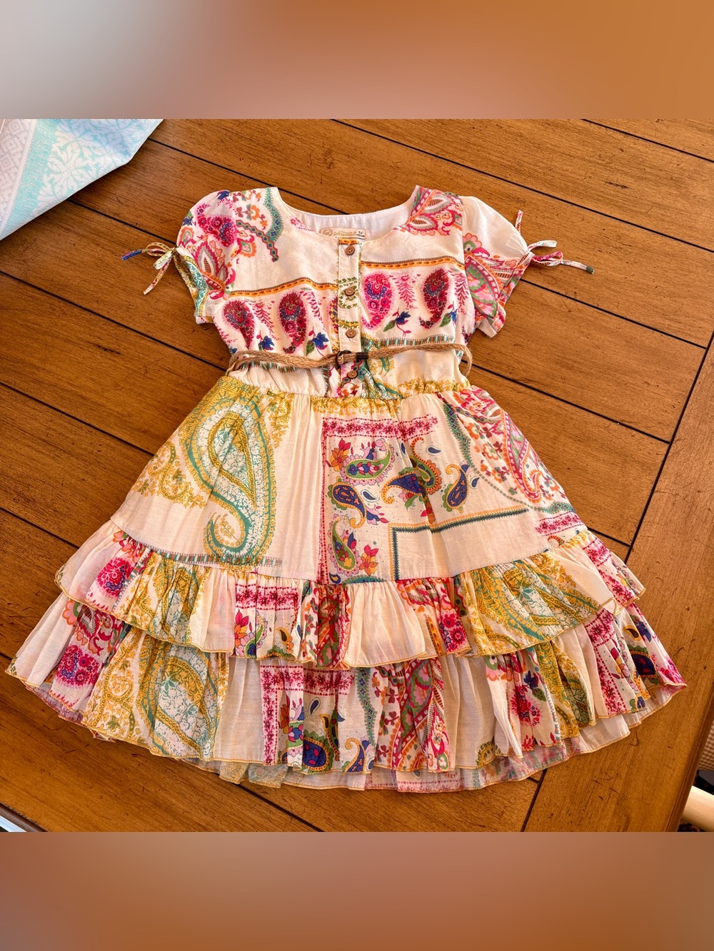 NWOT Moonstar (Greek Brand) Tiered Paisley Patchwork Print Dress, Size 5T